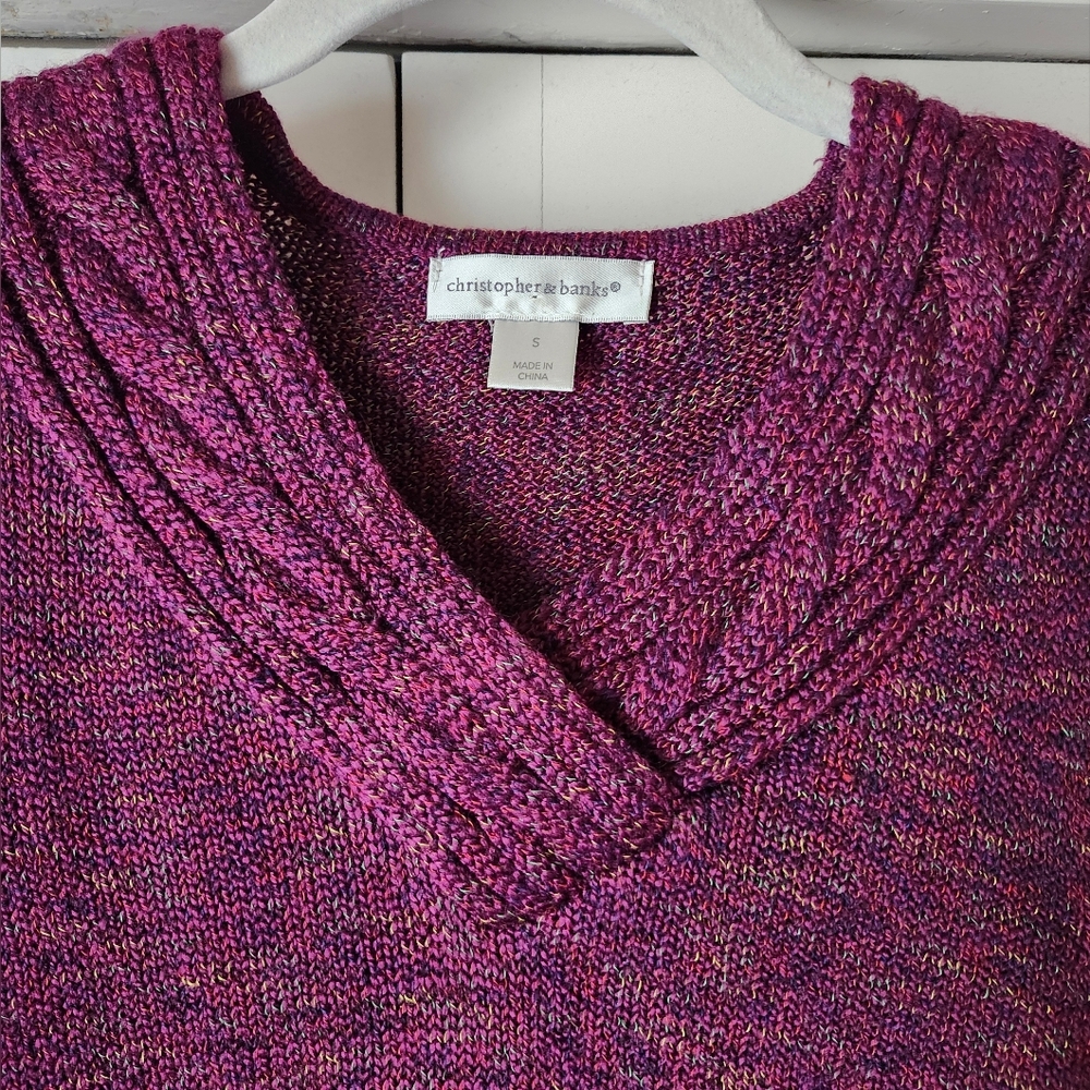 NWOT Christopher & Banks Deep Purple V-Neck Sweater - Picture 2 of 3